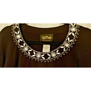 Bob Mackie Knit Tunic Embellished Gem & Faux Pearl Wearable Art Black Size Large